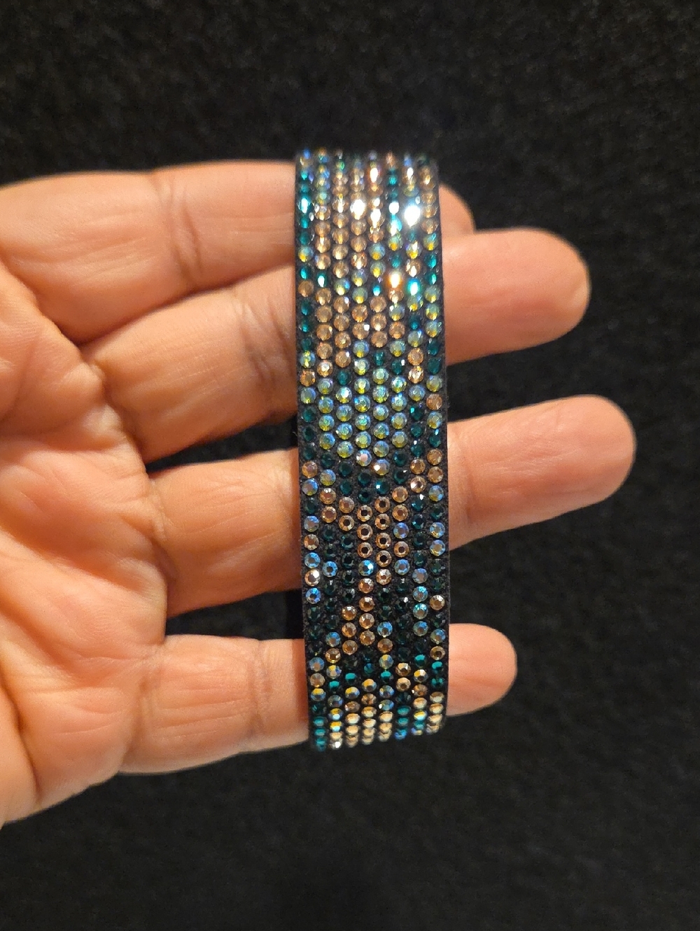 Touchstone Crystal Blue and Gold Crystal Stretch Bracelet